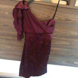 One Shoulder Wine Colored Dress
